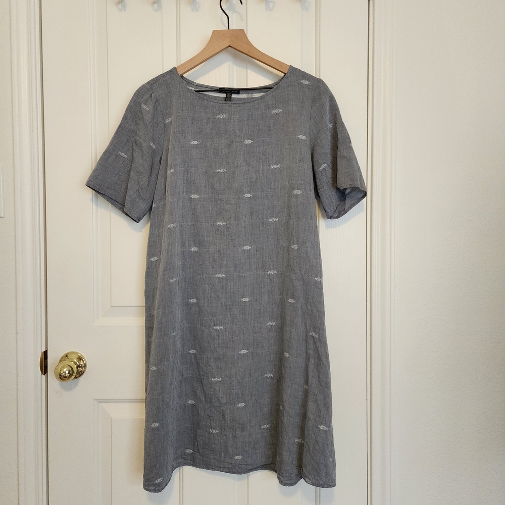 Eileen Fisher Gray Patterned Midi Dress